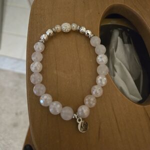 Tjazelle Limited Edition Elegant Silver And Rose Quartz Beaded Bracelet